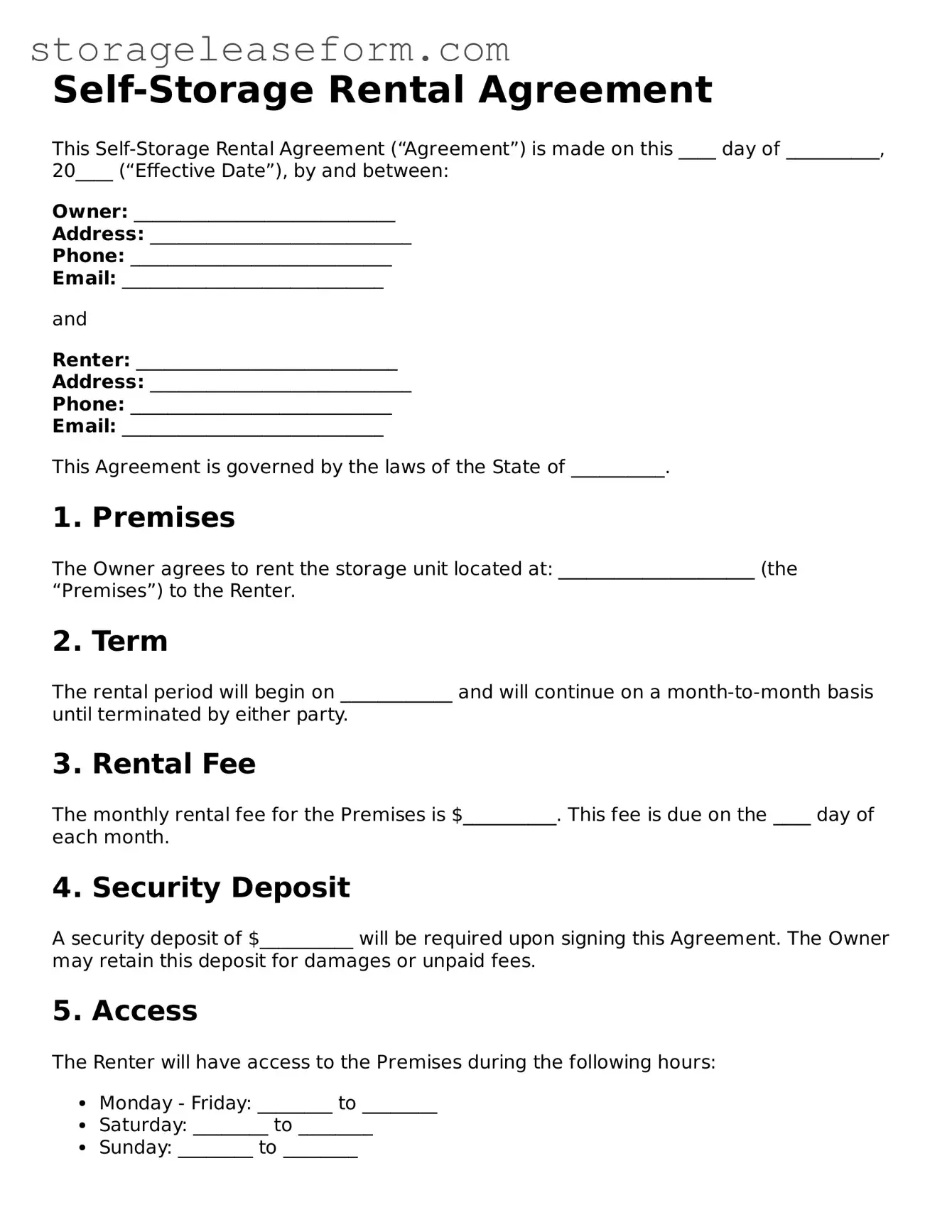 Official Self-Storage Rental Agreement Form
